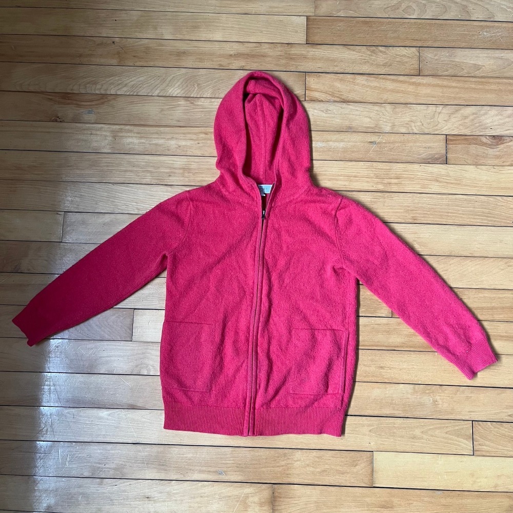 Eric Bompard Paris 100% Cashmere Full Zip Hoodie Pink Kids Size 10A Luxury Knit